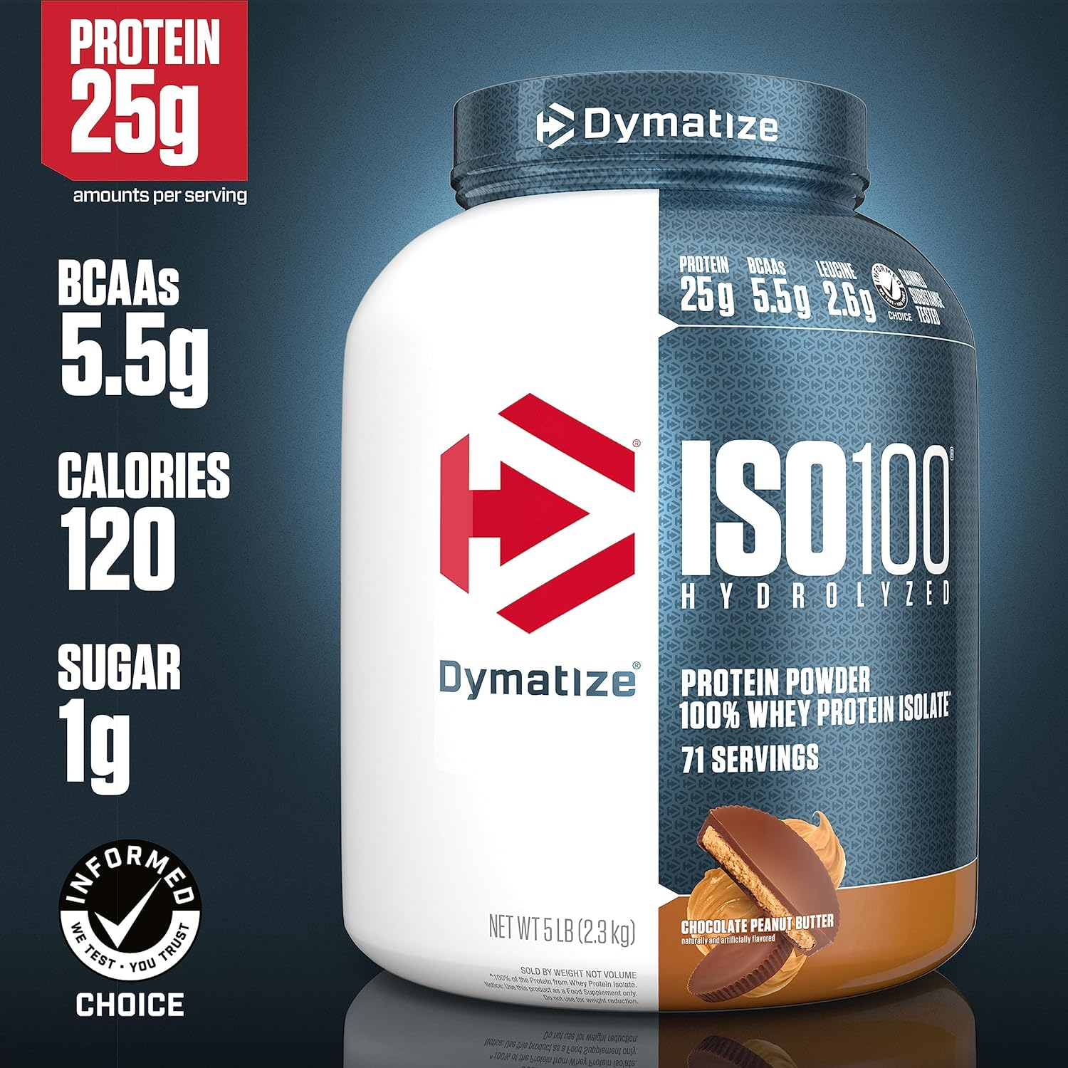 Dymatize ISO100 - 100% Hydrolyzed Whey Protein Isolate - Chocolate Peanut Butter, 5Lbs/2.3Kg image number 1
