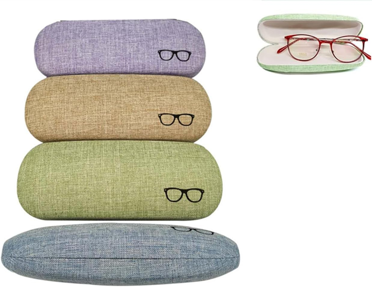 4 Pcs Glasses Case Hard Shell Eyeglasses Case, Unisex Portable Protection, Linen Fabrics Eyeglasses (4 Colours) image number 5