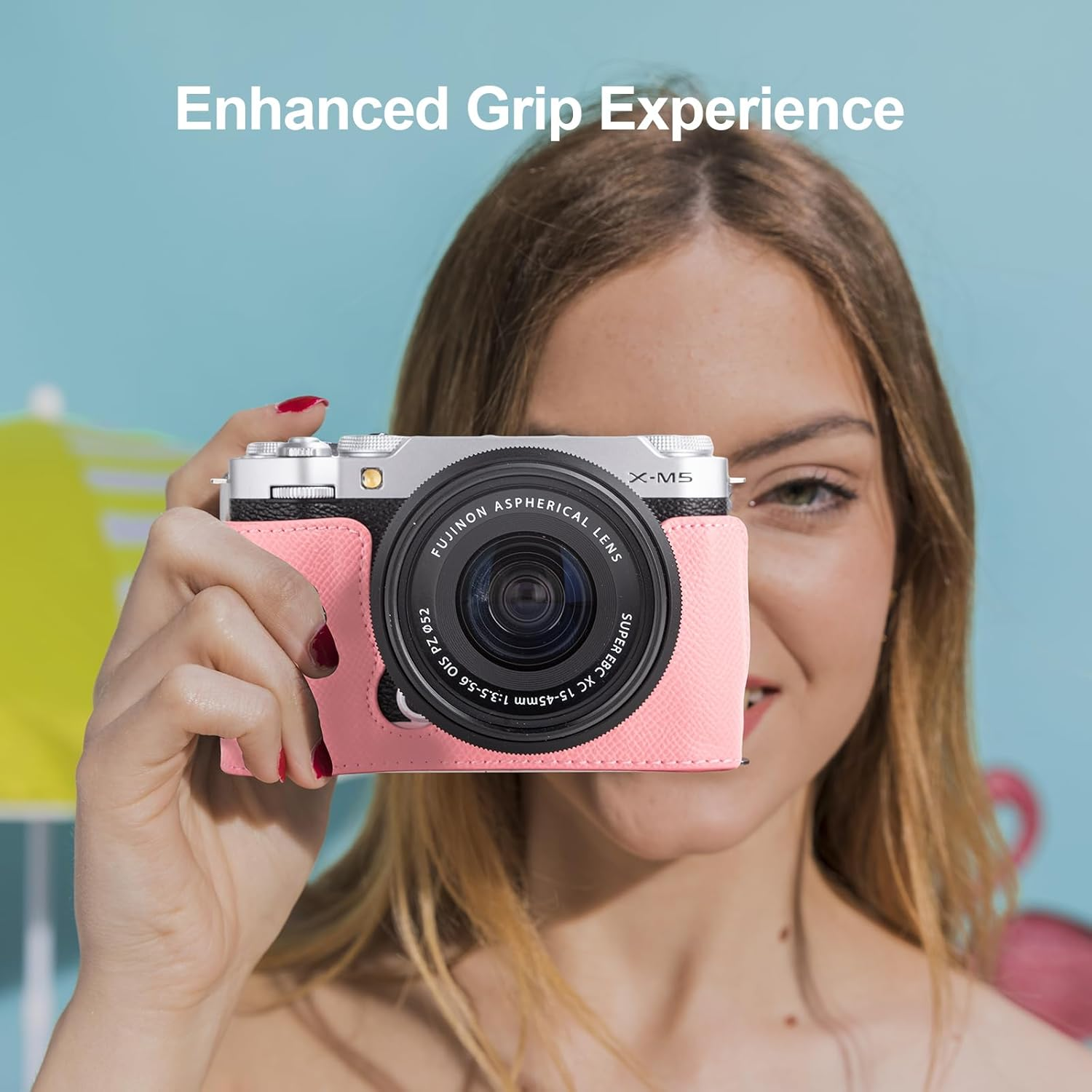 VOVMOEYA Fuji XM5 Mirrorless Camera Case Cover Set for Fuji XM5 Half Case Fuji X-M5 Camera Cover with Front Lens Cap and Shoulder Strap - Blue image number 3