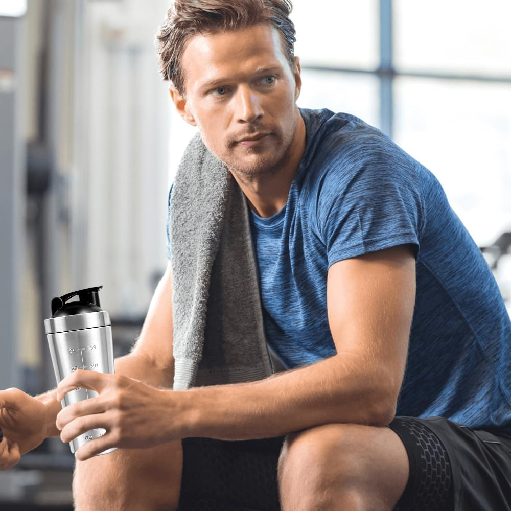 YANGUN Stainless Steel Protein Shaker, Metal Protein Shaker, Metal Shaker Bottle, Stainless Steel Protein Shaker Cup, Bpa-Free, Leak Proof Metal Sports Water Bottle for Men&Women 900Ml image number 5