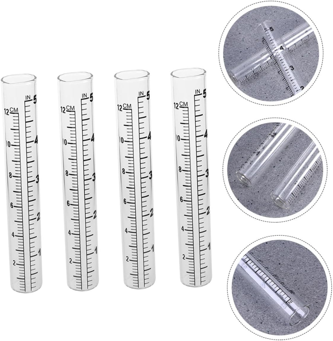 Bestonzon 4Pcs Glass Rain Gauge Measuring Cups Transparent Outdoor Rainfall with Clear Scale for Garden Precipitation Measurement