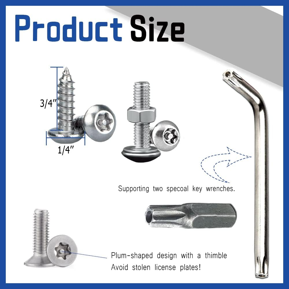 8PCS anti Theft License Plate Screws, Tamper Resistant Licence Plate Kit, Stainless Steel License Plate Screws for Protection Car License Plates image number 1