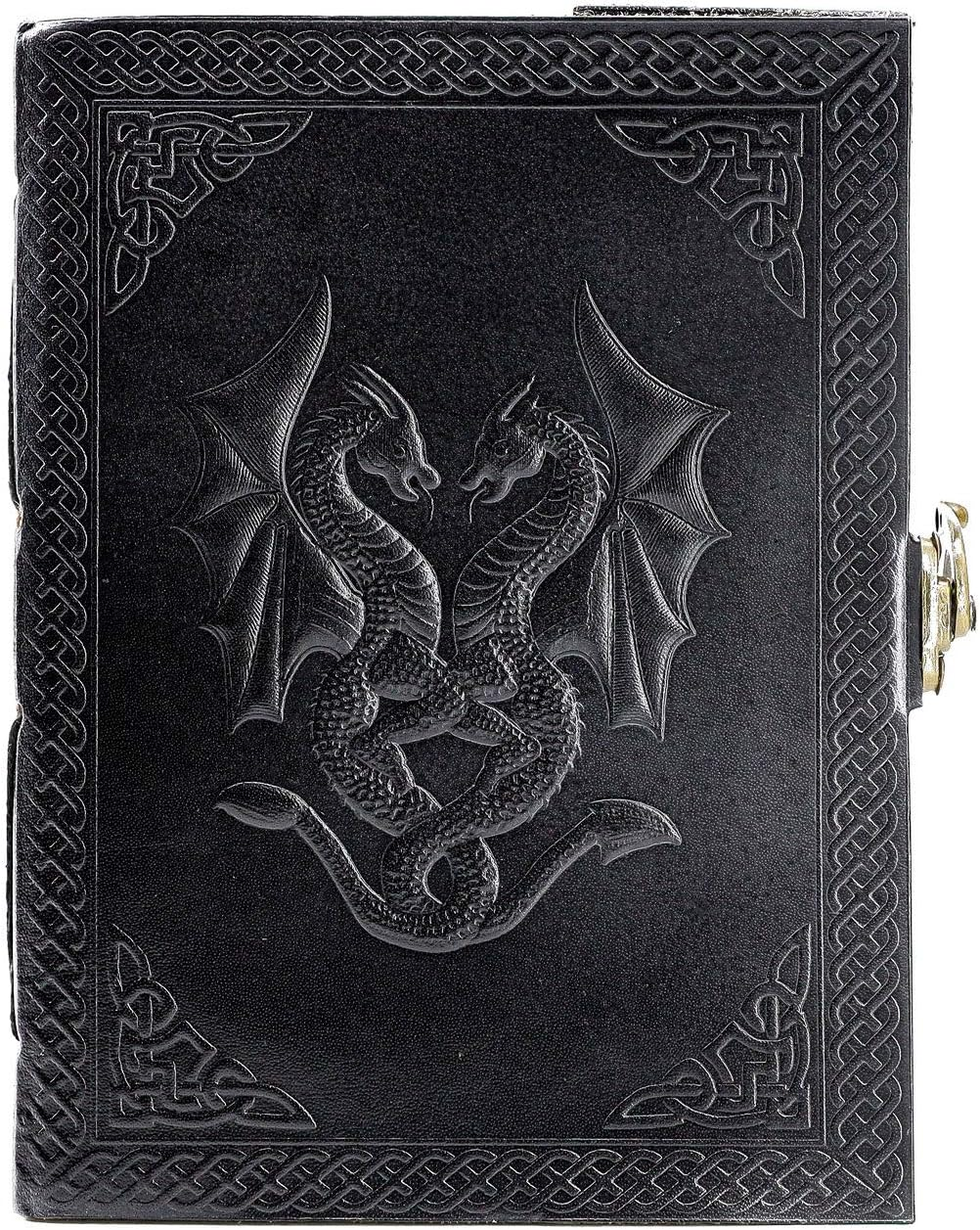 Komal'S Passion Leather Handmade Leather Double Dragon Journal/Writing Notebook Diary/Bound Daily Notepad for Men & Women Unlined Paper Medium, Writing Pad Journal for Artist, Sketch (8 X 6, Black)