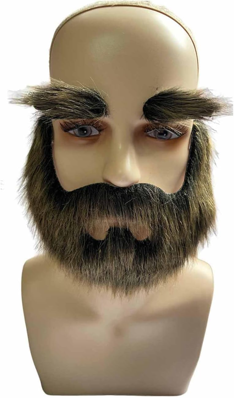 Novelty Fake Mustache and Eyebrows Set Self Adhesive Fake Beard for Halloween Party Cosplay Props - Black Gold image number 4