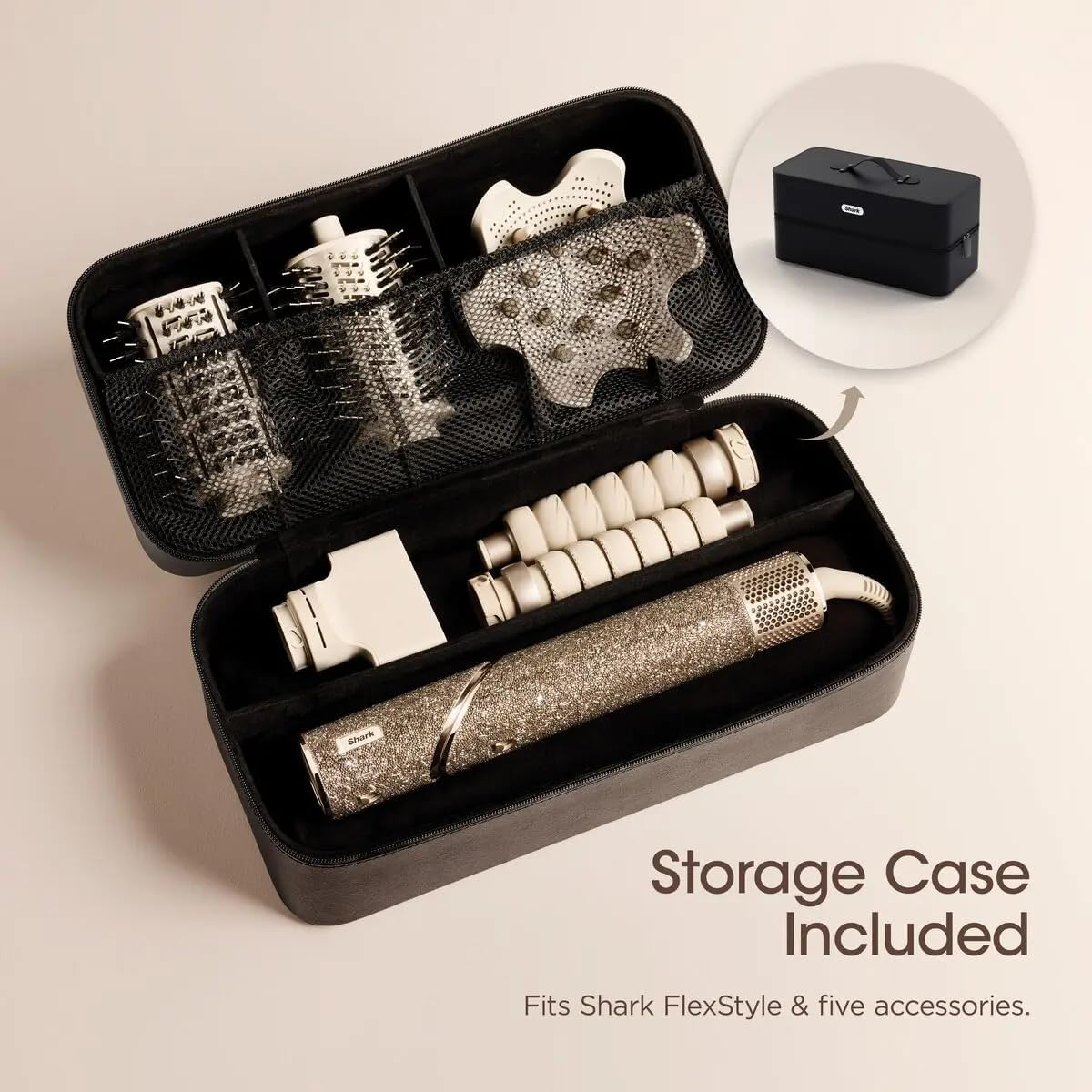 Shark Flexstyle Sparkle Limited Edition Gold Diamond 5-In-1 Hair Styler and Dryer with Curling Attachment, Paddle Brush, Oval Brush, Concentrator, Diffuser, Storage Box, No Heat Damage HD446JSEU image number 3