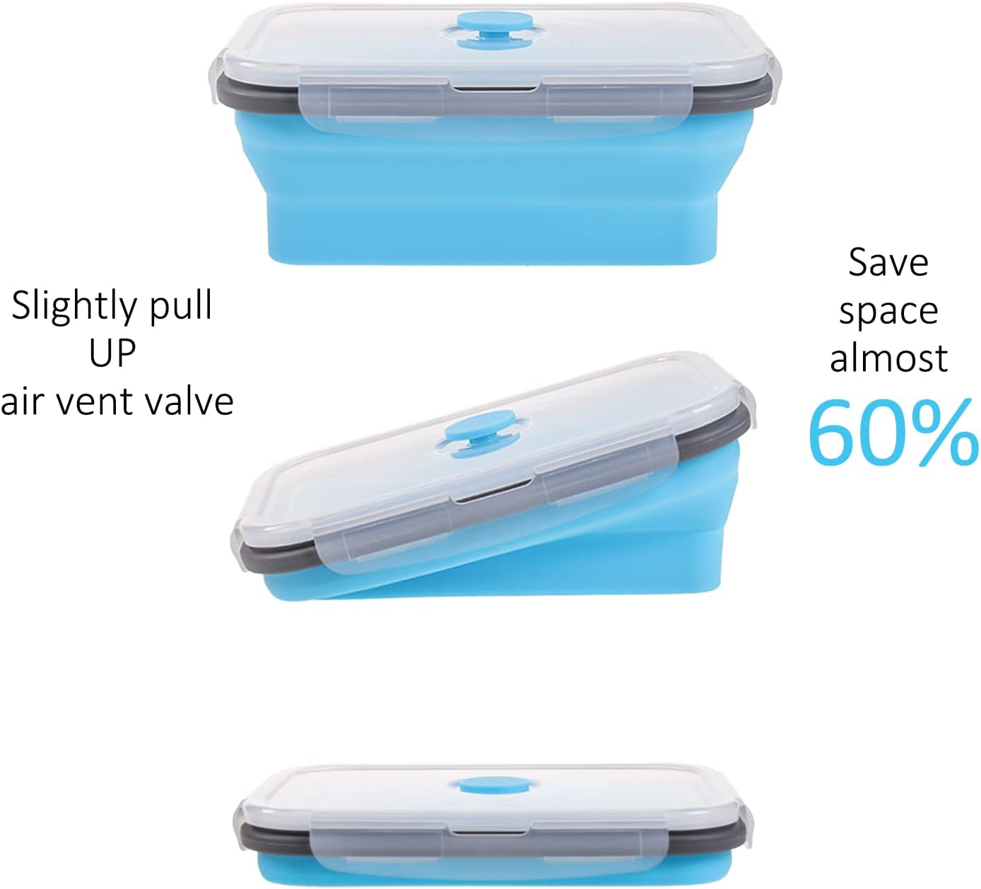 Collapsible Food Storage Containers with Airtight Lid, 4 Sizes, Annaklin Small and Large Stacking Silicone Collapsible Meal Prep Container Set for Leftover, Microwave Freezer Dishwasher Safe, Set of 4 image number 6