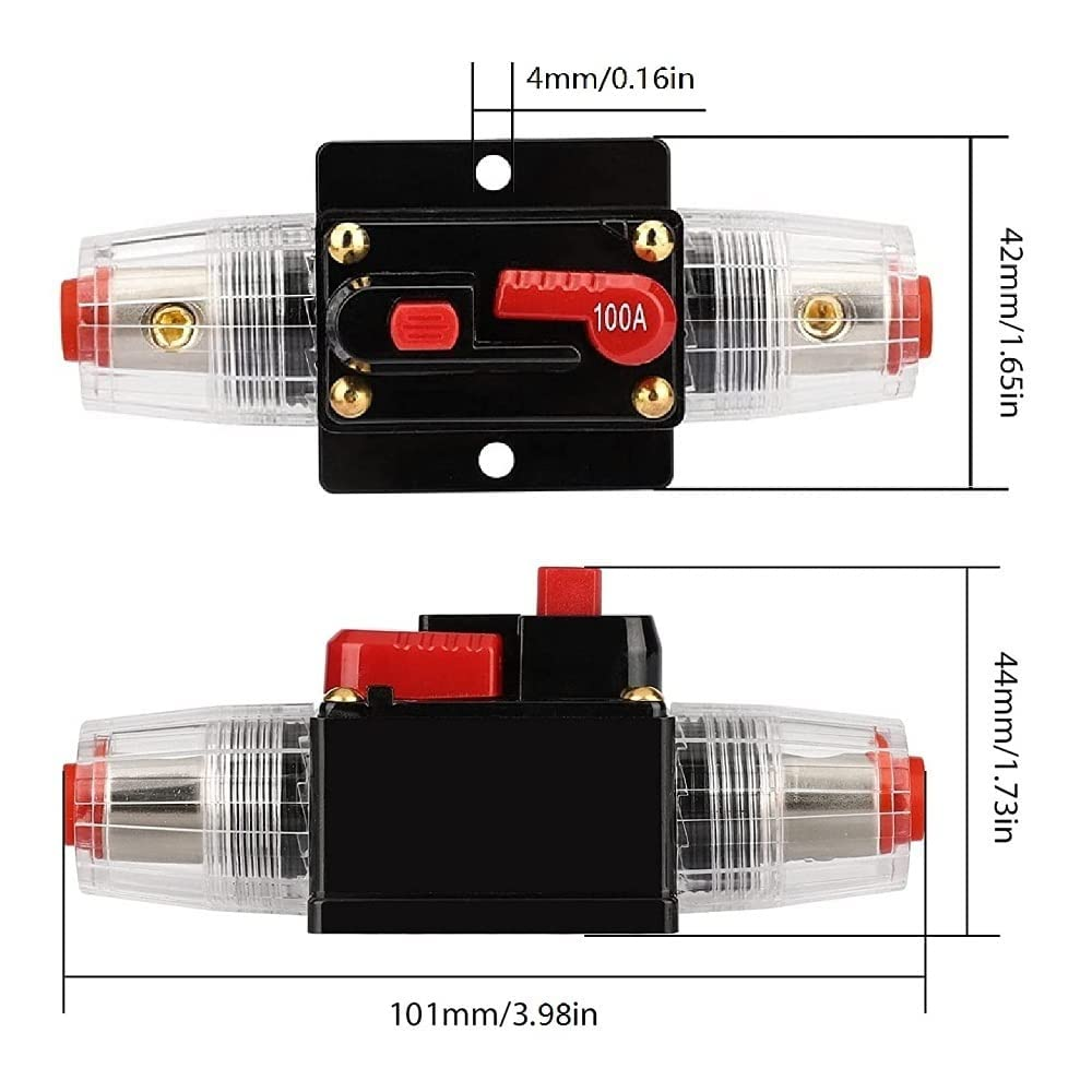20A 30A 40A 50A 60A 80A 100A 150A Audio Circuit Breaker Auto Car Stereo Inline Fuse Holders Inverter, Manual Reset 12V-24V DC for Automotive Marine Boat Audio System Protection (Small-100A) image number 3