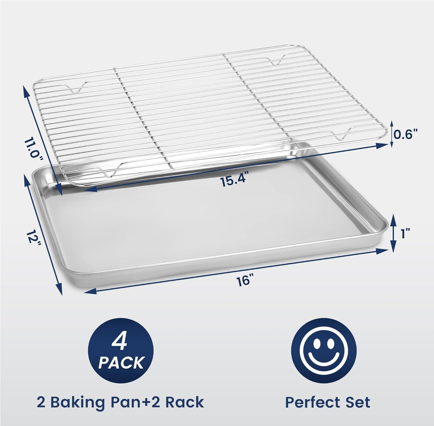 Baking Sheet & Rack Set [2 Sheets + 2 Racks], Stainless Steel Cookie Pan with Cooling Rack, Size 40.5 X 30.5Cm, Non Toxic & Heavy Duty & Easy Clean image number 2