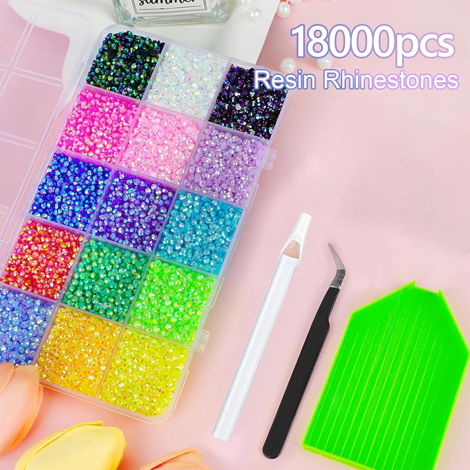 Weidllys 18000PCS Resin Jelly Rhinestones for Crafting, Multicolor 3Mm Flatback Rainbow Gems, Withl Nail Rhinestone Picker, Bedazzling Crystal for DIY Crafts Clothing Tumblers Mugs Shoes Fabric Decor Nail Art Makeup image number 1