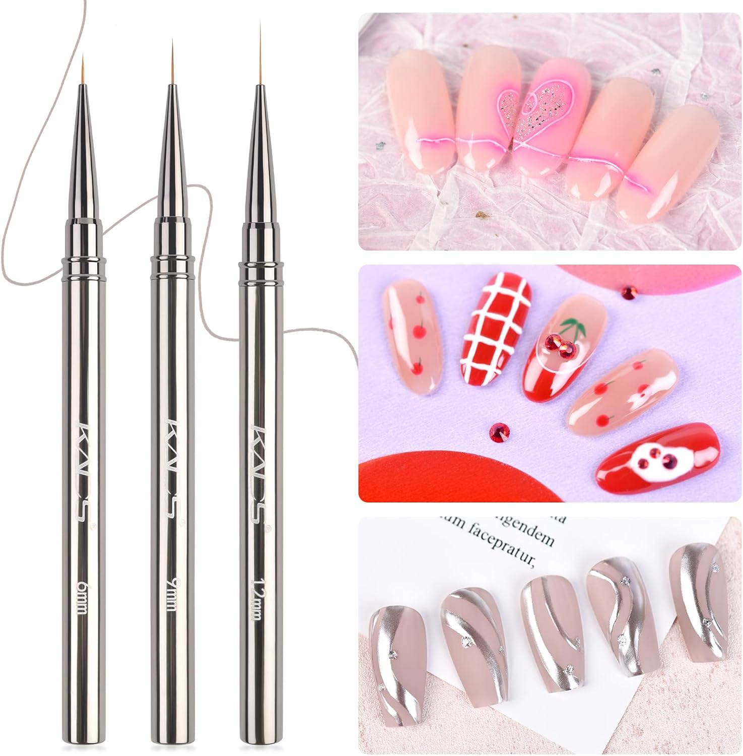 KADS Metal Handle Fine Liner Nail Brush 5 Sizes to Choose 6Mm/9Mm/12Mm/15Mm/18Mm Ultra-Thin Bristles Drawing Smudging Framing Lining (18Mm) image number 1