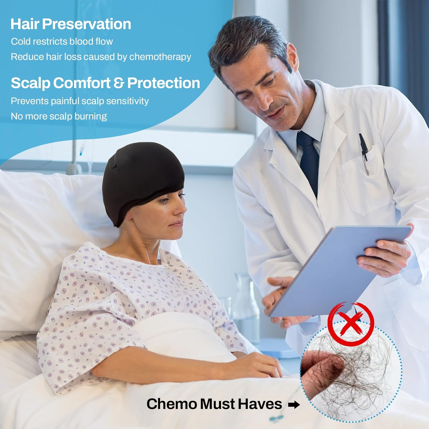 Vecozey Migraine Ice Head Wrap - Hot and Cold Therapy Chemo Cap for Cancer Care, Headache Relief Cap, Reusable Gel Cooling Hat for Chemotherapy Patients, Tension & Stress Pain Relief, Comfort Fit (Women & Men) image number 4