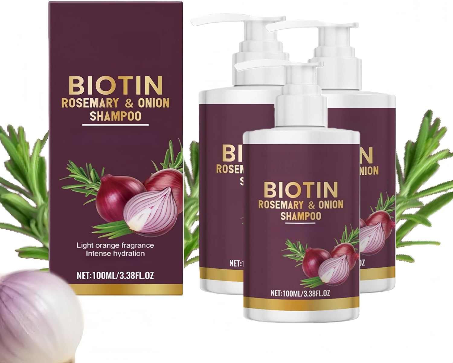 Onion Biotin & Rosemary Shampoo, Volumizing Shampoos for Thinning Hair & Greasy Hair Shampoo, Travel & Volumes Shampoos for Curly Hairs, Thicker & Stronger Hairs for Men & Women (2)