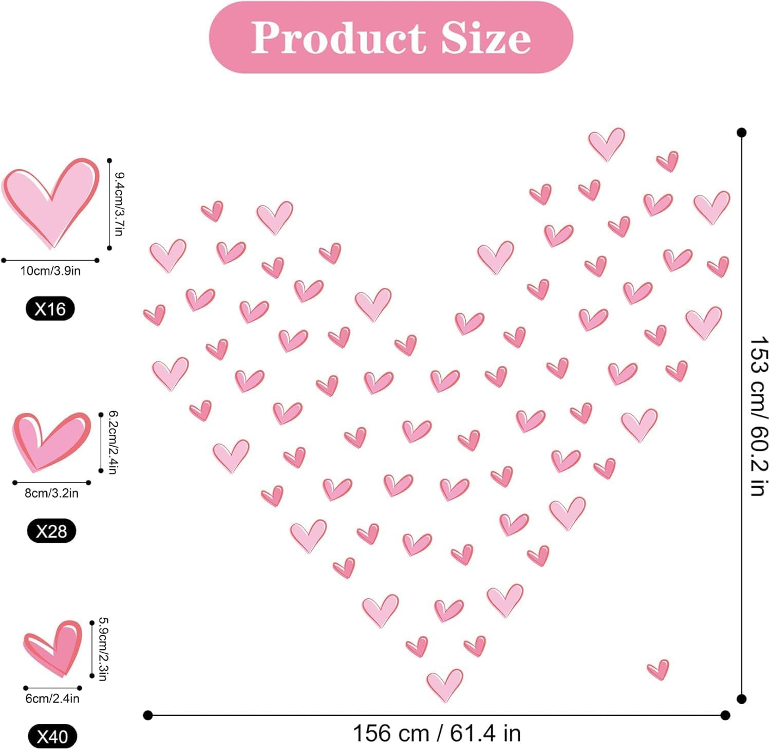 84PCS Heart Wall Decals Peel and Stick, Heart Shape Wall Stickers for Girls Room, 84PCS Heart Shape Wall Decals, DIY Removable Pink Wall Stickers for Girls Room image number 5