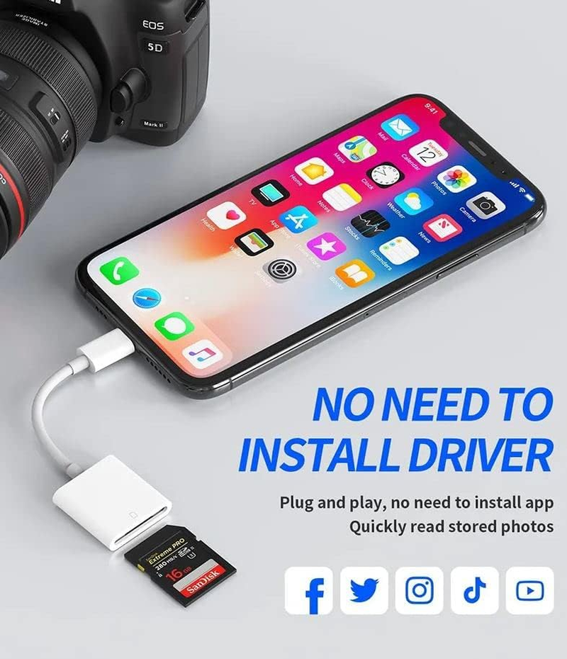 (MFI Certified) Lightning to SD Card Camera Reader, SD Card Reader Compatible for Iphone 14/13/12//11//X/8/Ipad Plug and Play Memory Card, Support Ios/Ipados image number 4