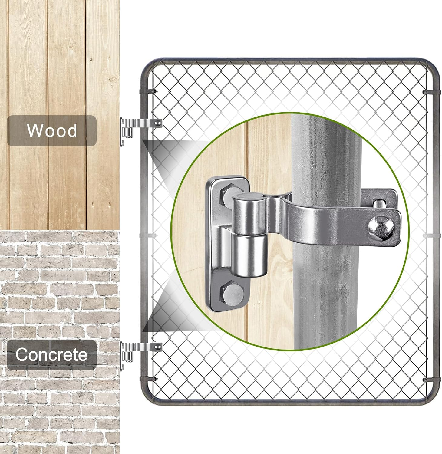 2Pcs Cast Gate Hinges, 304 Stainless Steel Wall Mount Gate Hinge for Farm Gate, Chain Link Fence Gate Hinge One-Piece with Non-Weld Gate Hinge Heavy Duty, Fit 5/8'' Fence Post Hinge image number 1