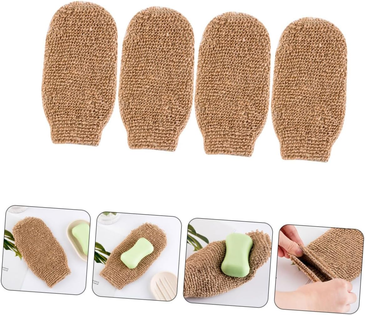 TEHAUX 4Pcs Natural Jute Exfoliating Bath Scrubber Gloves Set, Back Scrubbing Body Scrubbing Mitts for Shower and Massage, Home Spa Bath Tools for Deep Cleansing image number 2