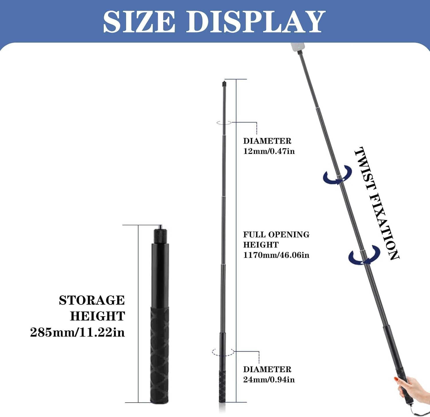 120Cm Invisible Selfie Stick Monopod for Insta360 ONE R/ X2/EVO and Gopro Action Cameras, Create Dynamic Shots with Bullet Time Effect, Universal Invisible Monopod Stick image number 2