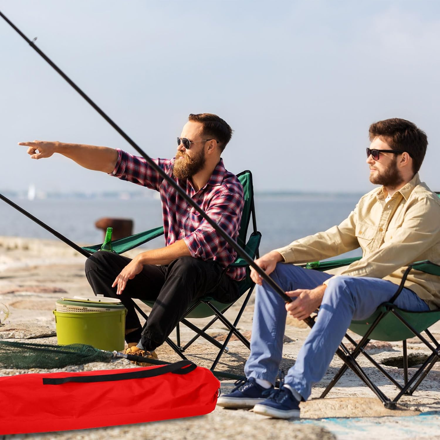 2Pcs Camping Chair Replacement Bags, 36.22X9.84 Inch Polyester Durable Outdoor Folding Chair Carry Bags with Shoulder Strap and Drawstring for Camping Hammock Yoga Mat Tripods (Red) image number 3