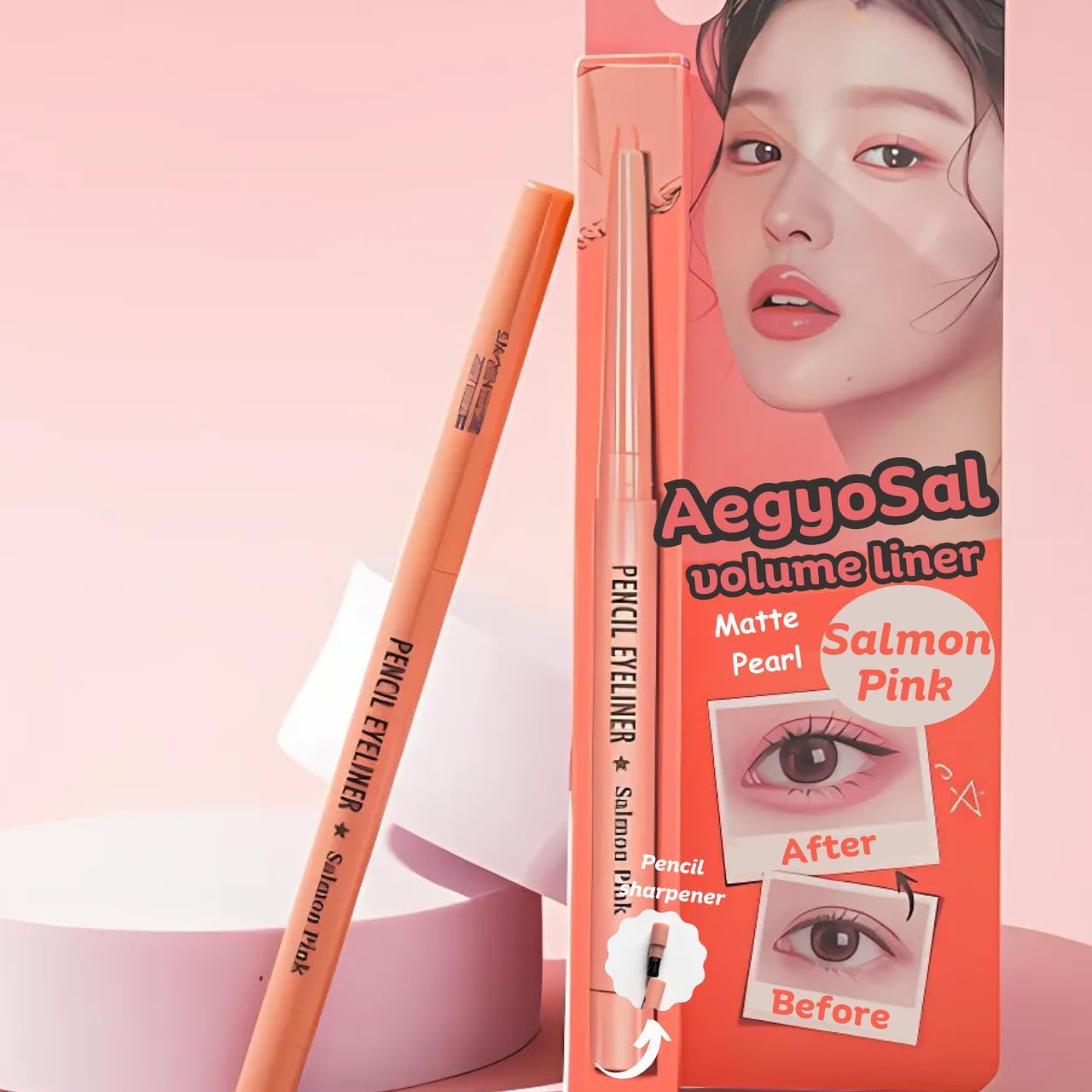[Thebom] Aegyosal Eyeliner Under-Eye Enhancing Pencil Highlighter Eye Makeup Korean Beauty (Pink Rosy+Salmon Pink)