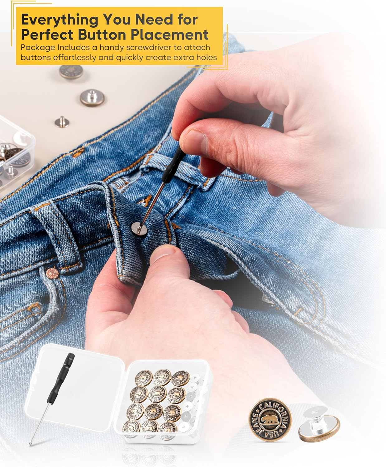 ZEFFFKA Jeans Buttons 17Mm 5/8 Inch 12 Metal Replacement Buttons Mini Screwdriver for Easy Installation Strong Durable No Sew Snap Fasteners for Denim Jackets Bags Pants image number 3