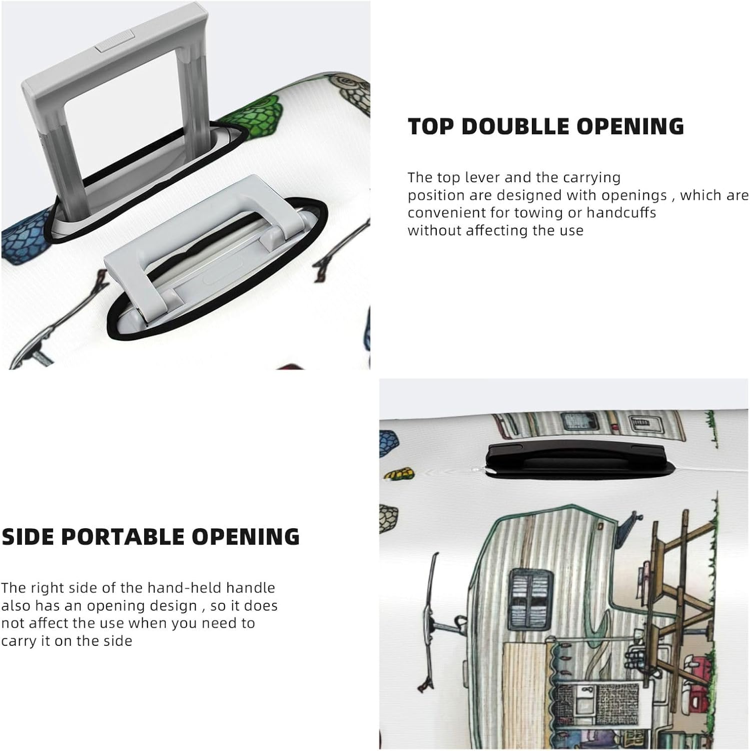 Odddot Happy Camper Print Travel Luggage Cover,Suitcase Protector Cover, Washable Baggage Covers,For 18-32 Inch Luggage, Happy Camper, Small image number 6