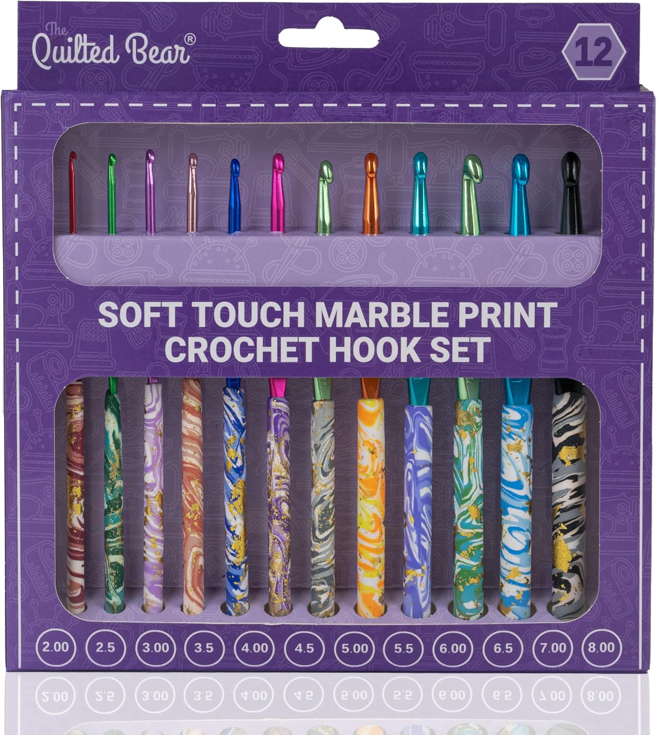 The Quilted Bear Crochet Hook Set - Premium Soft Grip Marble Print Crochet Hooks with Ergonomic Polymer Clay Handle 12 Hook Set (2Mm, 2.5Mm, 3Mm, 3.5Mm, 4Mm, 4.5Mm, 5Mm, 5.5Mm, 6Mm, 6.5Mm, 7Mm & 8Mm)