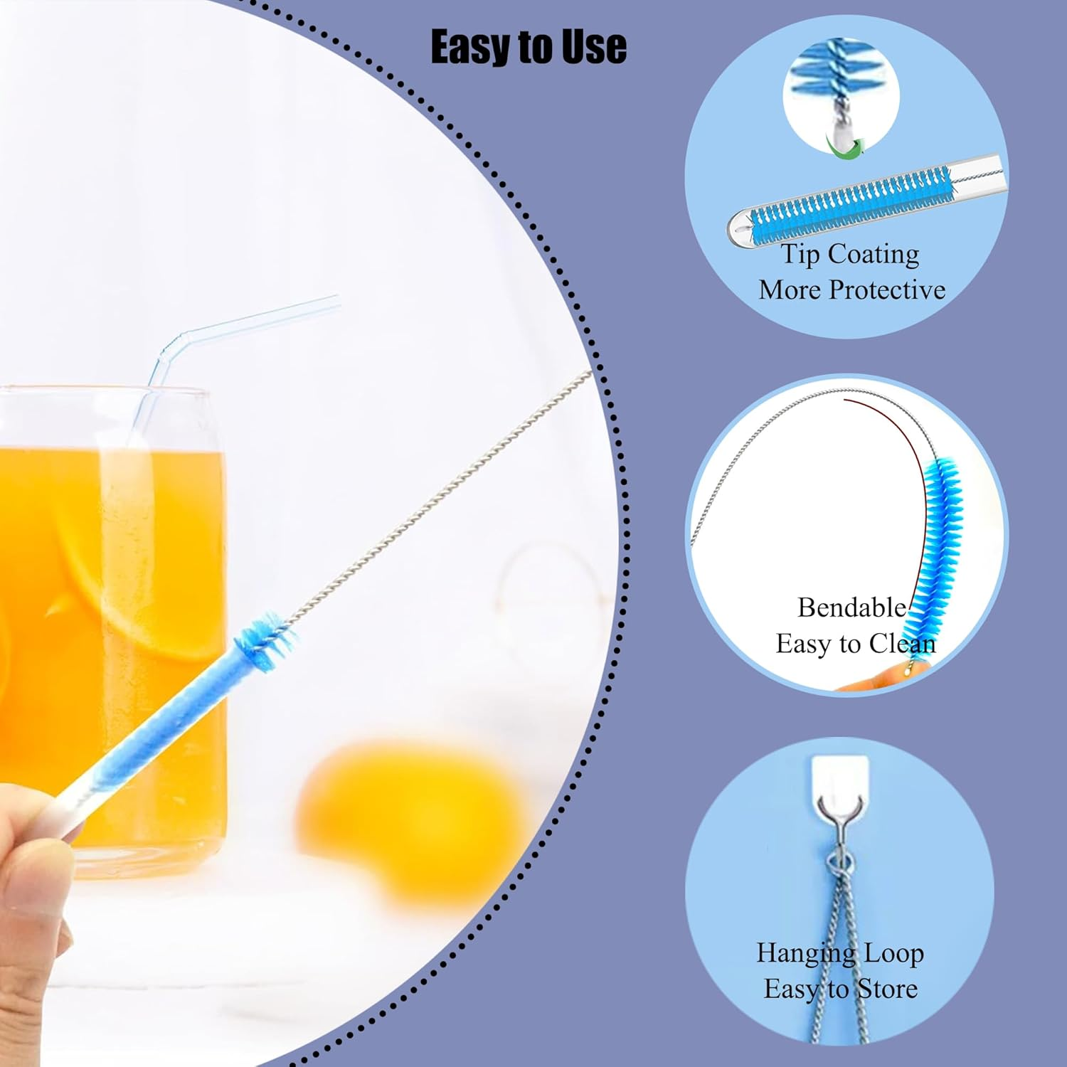 FOREVERIE Straws Brush Pink, Multi Uses & Flexible for Cleaning Narrow Tube and Pipes, Small Nozzles, Small Turning Area, Teapots Etc., Bristles Size from Minimal to Large, Set of 10 - Pink image number 2