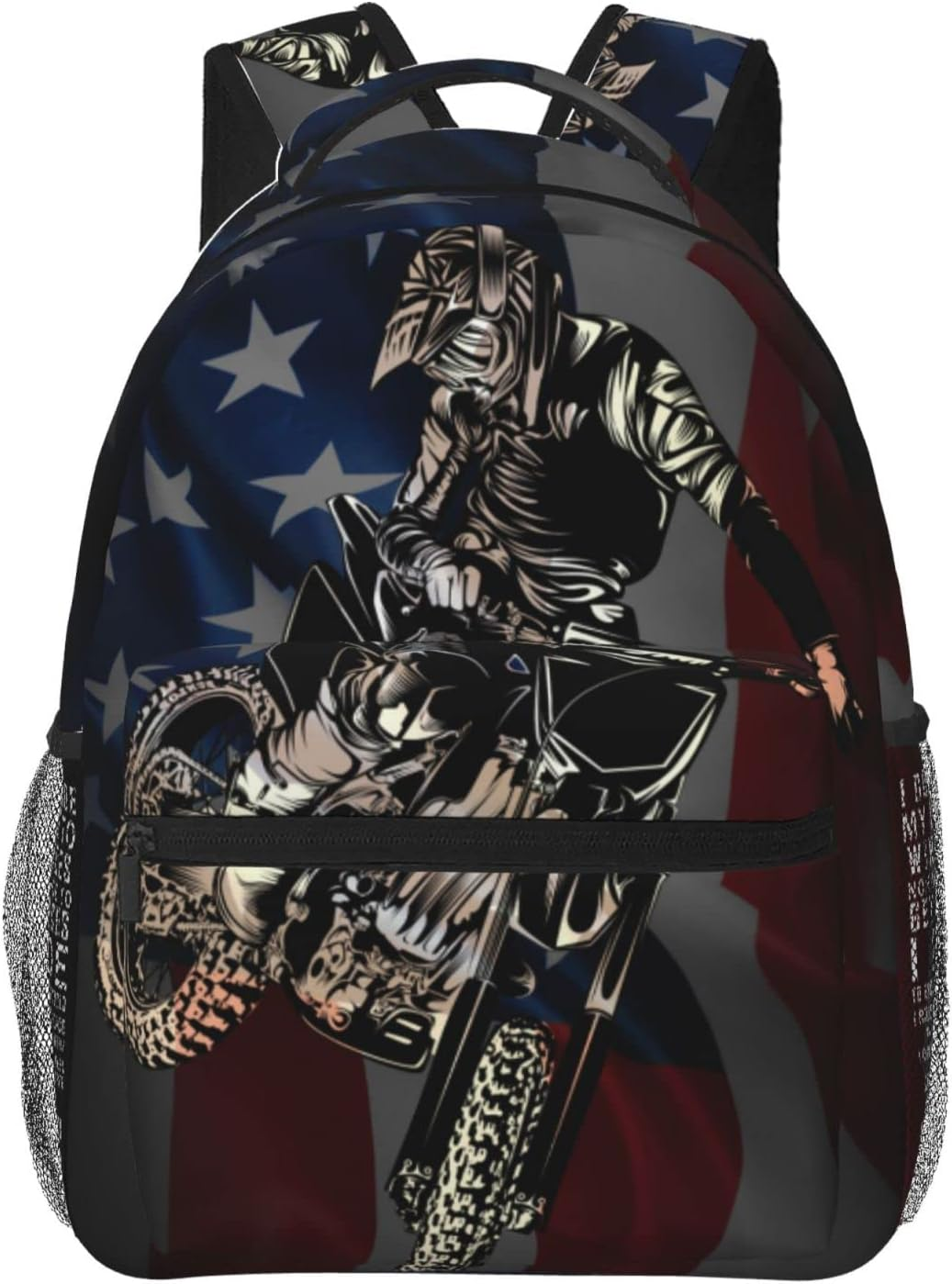 Furitou Motocross Dirt Bike American Flag Backpack Motorcycle Biker Double Shoulder Bag Laptop Bagpack for Men Women Bookbag for Work Camping Travel, Motocross Dirt Bike American Flag, One Size
