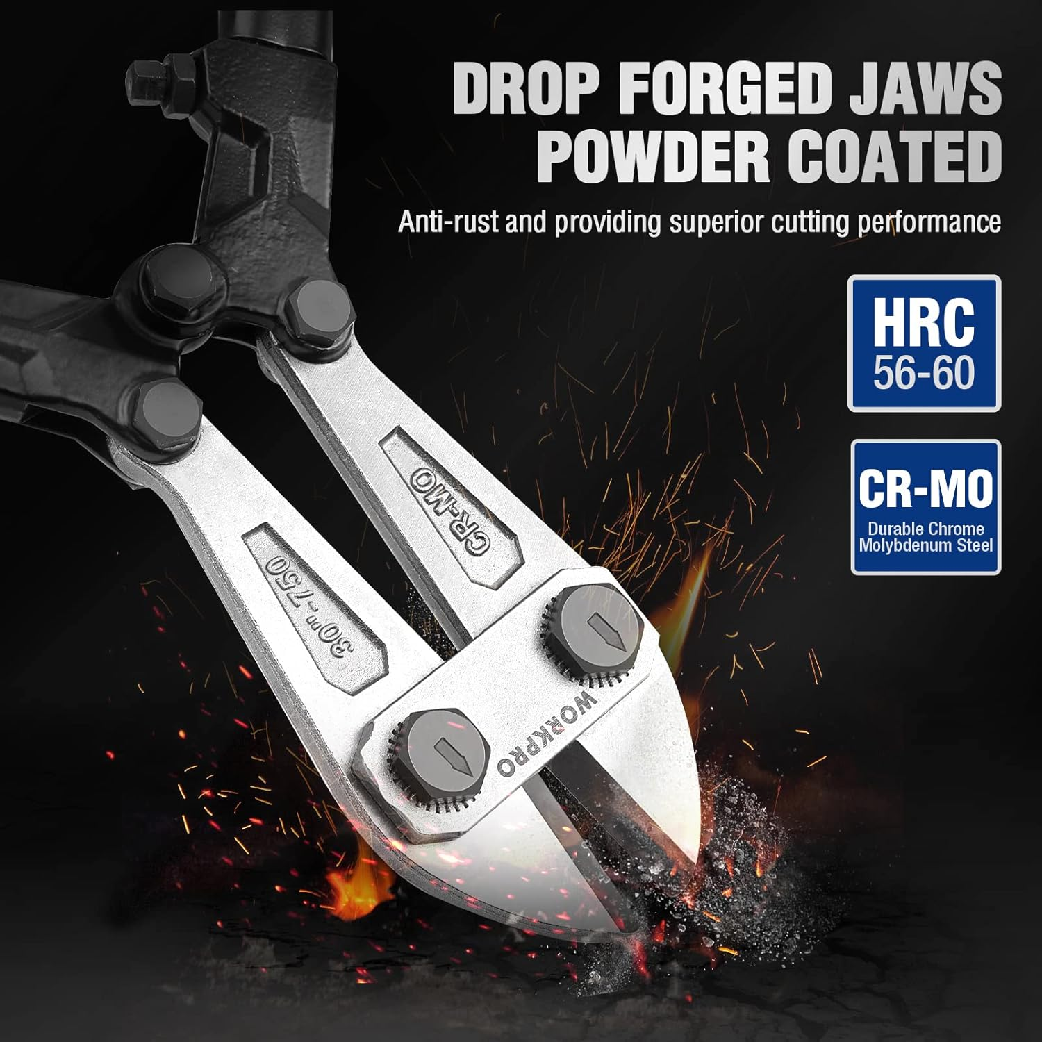 WORKPRO 30" Bolt Cutter, Chrome Molybdenum Steel Blade, Heavy Duty Bolt Cutter with Soft Rubber Grip, Cutting Tool for Cut Chain, Wire, Screw, Rivet image number 6