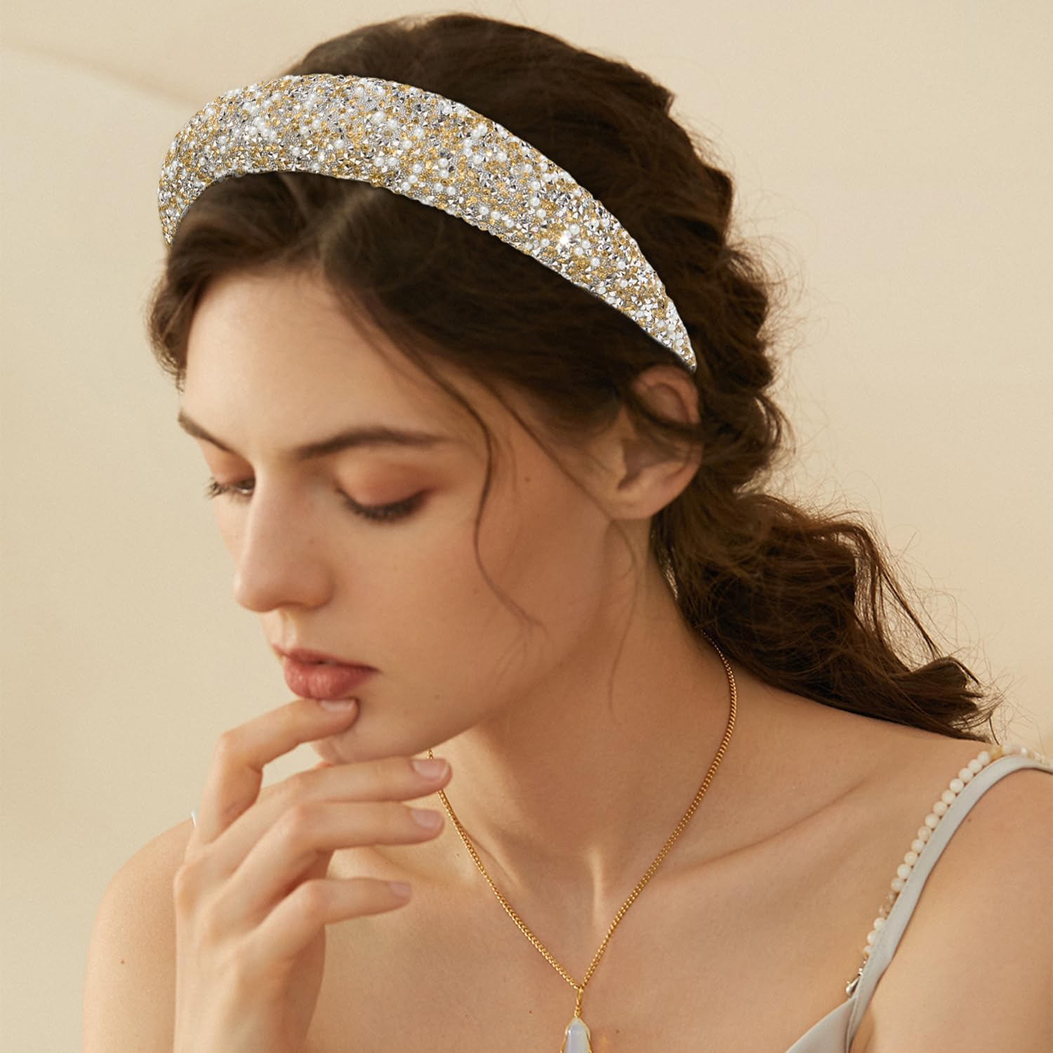 1 Piece Rhinestone Pearl Headband, Accessories for Hairstyle Decoration, Shiny Headband, Women with Wide Headband, Party Clothing Accessories image number 3