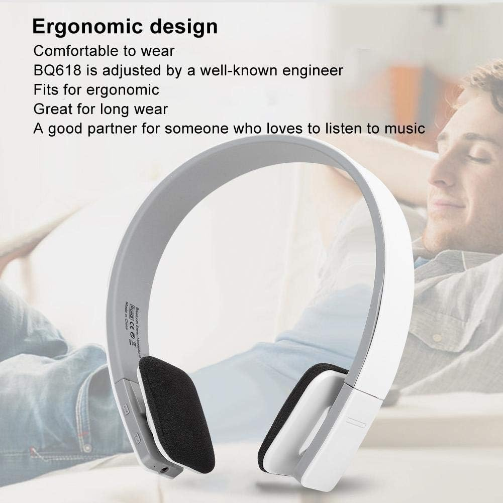 VBESTLIFE Bluetooth Headset, BQ618 Wireless Bluetooth 5.0 Stereo Sports Headset with Microphone Running Fitness Heavy Bass Audio Hands-Free Headphones (White) image number 2