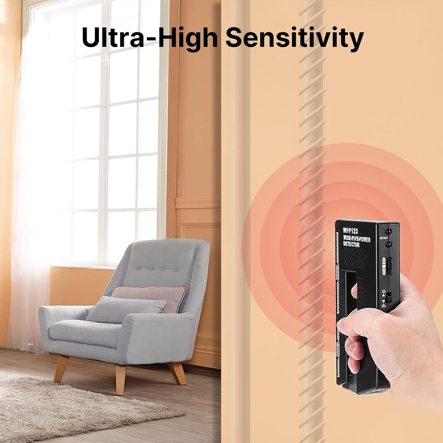 WPP123 Wall Scanner & Metal Detector &ndash; High-Sensitivity Stud Finder with Adjustable Alert &ndash; Detects Pipes, Wires & Studs &ndash; DIY & Professional Multifunction Tool &ndash; Durable Plastic image number 3