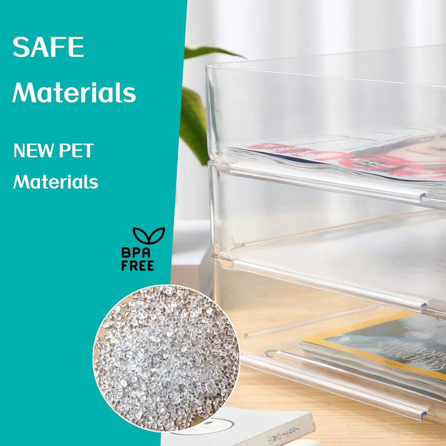 Stackable A4 Paper Trays, Office Desk File Holder, Tidy File Document Letter Book Paper Organizer (Clear-3 Tiers) - White image number 2