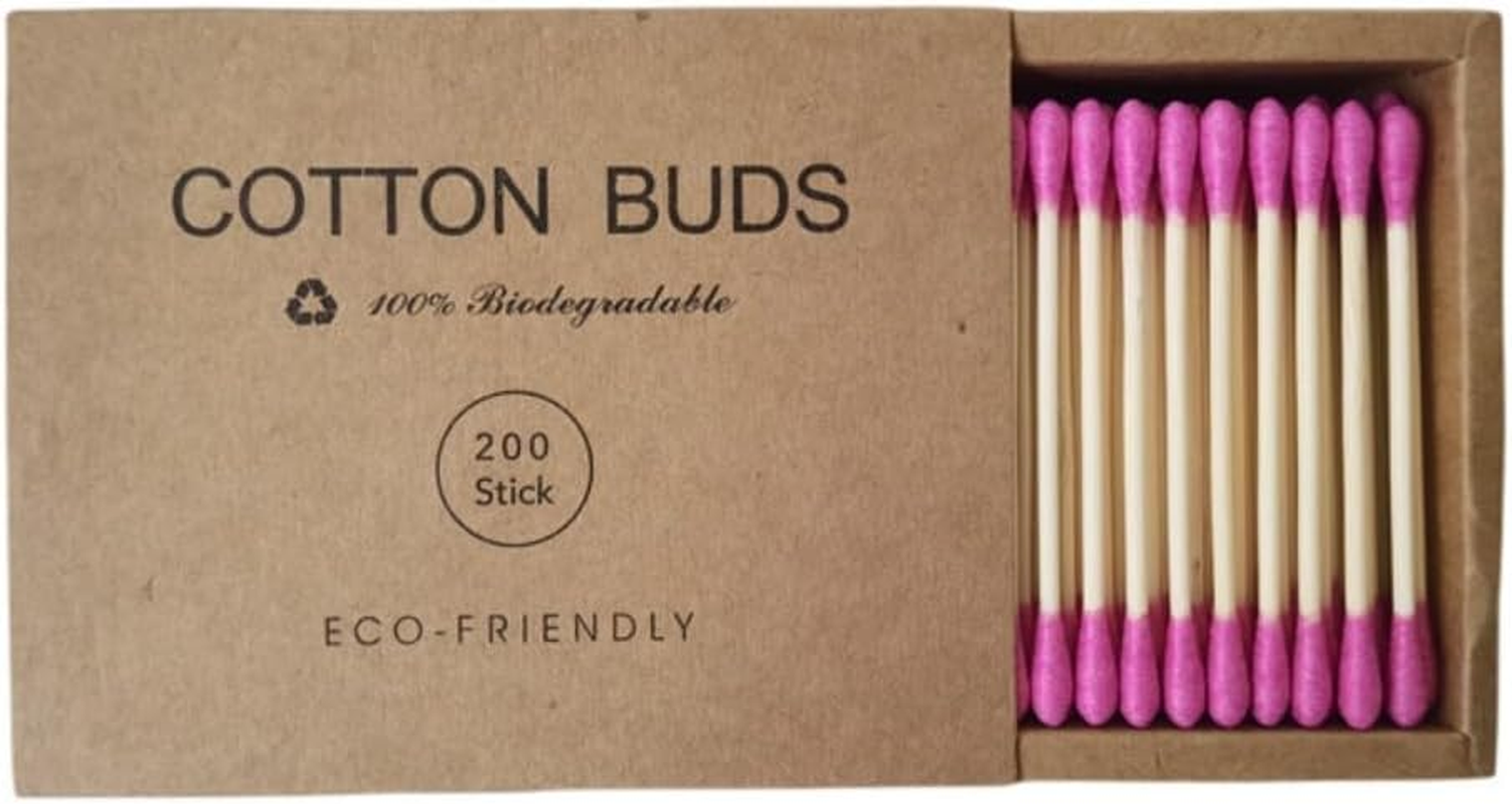 2000 Pcs Premium Cotton Swabs Natural Cotton Buds Biodegradable Organic Double Tips for Ear Wax Removal (200Pcs,Pink)