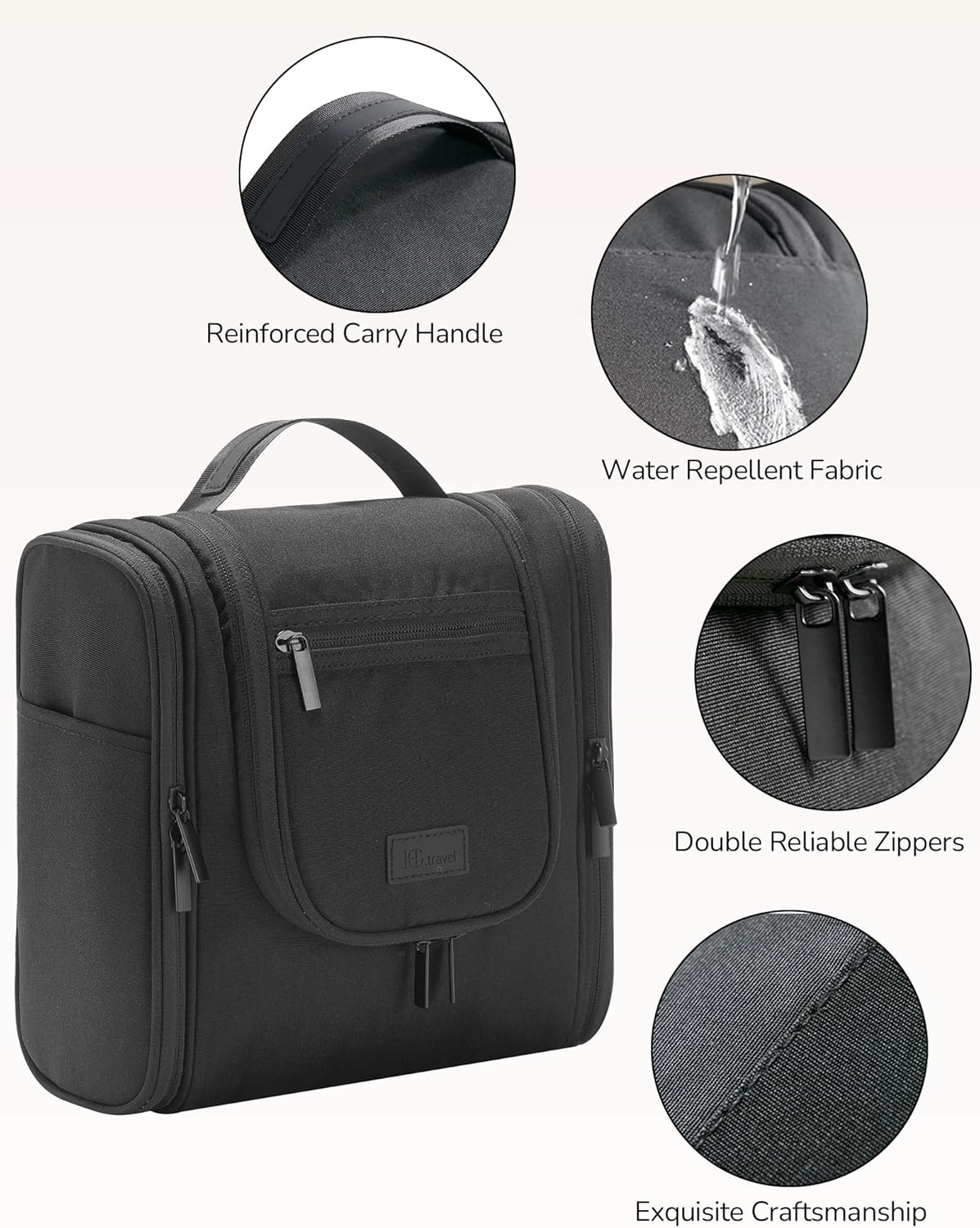 Travel Toiletry Bag for Women and Men, Travel Makeup Bag with Hanging Hook, Large Capacity Water-Resistant Organizer, Cosmetic Bathroom Travel Bag for Toiletries Accessories, Shampoo (Black) - Gray image number 5