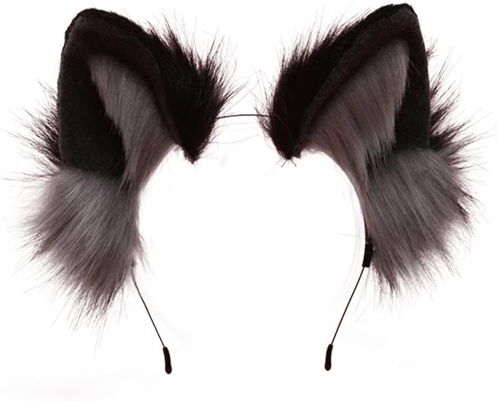 VIGVAN Handmade Wolf Fox Ears Animal Cosplay Cute Head Accessories for Halloween - Black image number 3