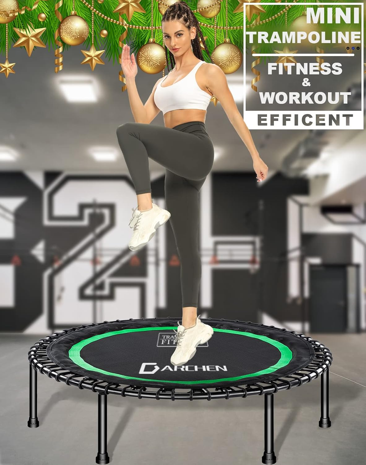 DARCHEN 450 Lbs Mini Trampoline for Adults, Indoor Small Rebounder Exercise Trampoline for Workout Fitness for Quiet and Safely Cushioned Bounce, [40 Inch] image number 4