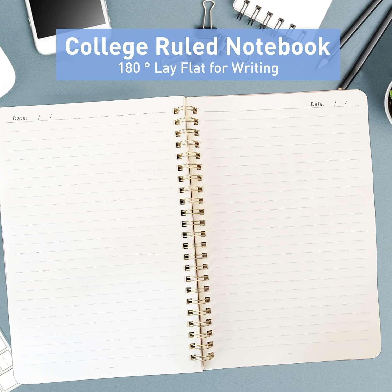 Lined Spiral Journal Notebook, A5 College Ruled Journals for Women Men, 100 GSM College Ruled Notebooks for Writing Note Taking and Office School Supplies 6.1" X 8.47" (Green+Purple) image number 3