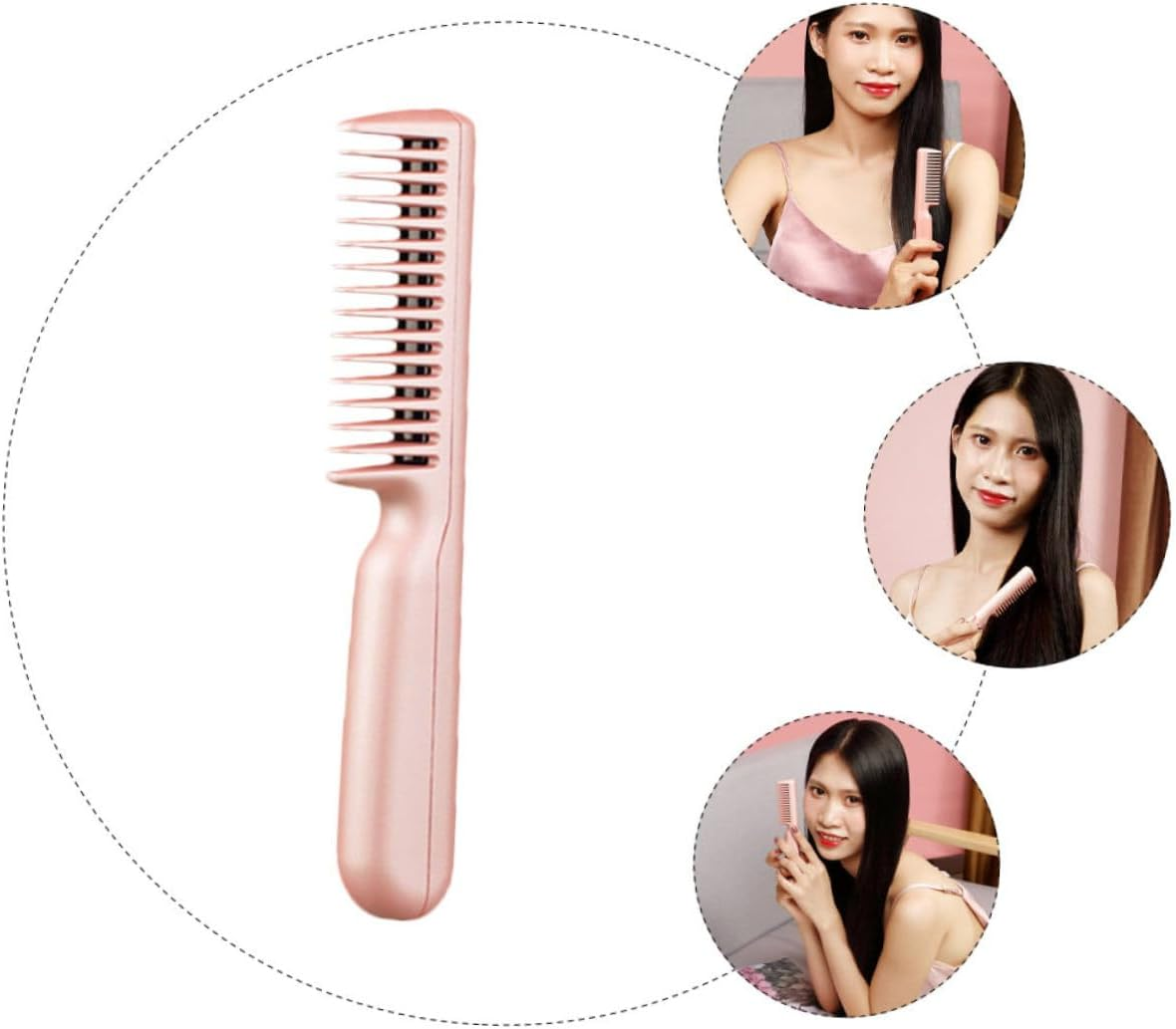 VINTORKY Unisex Rechargeable Hair Straightener Brush Portable Mini Comb Dual Function Straightener Pink image number 1