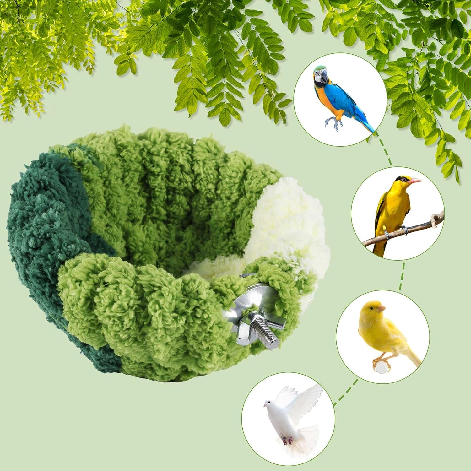 Bird Nest for Cage, Green Coral Fleece Bird Bed Warm Soft Cozy Bird Bed for Cage Accessories for Parakeet Canary Budgie Small Pets image number 1
