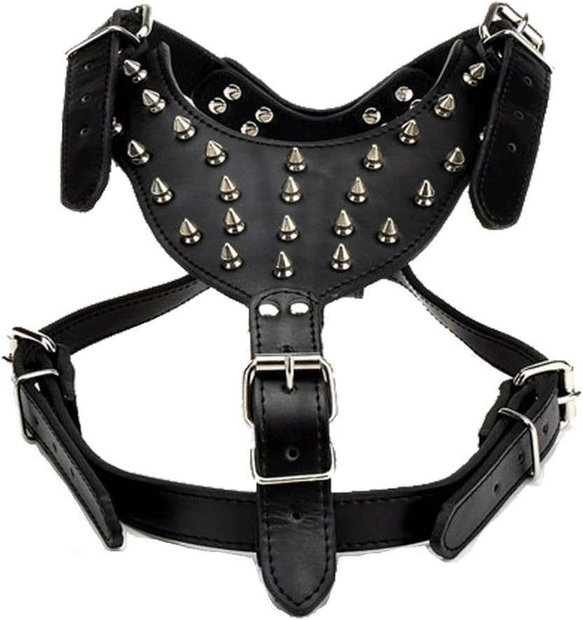 3 Pieces Harness for Dogs with Spiked Rivets, Dog Collar Dog Chain Set Adjustable Lead for Dog Harness Collar Chain image number 6