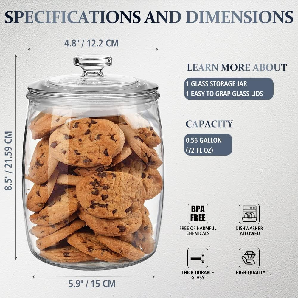 Folinstall Wide Mouth Apothecary Jar with Lid, 0.5 Gallon Glass Jar for Kitchen Storage and Laundry Room Organization, 72 Oz Clear Glass Container for Cookie, Candy, Sugar, Flour, Nuts image number 5