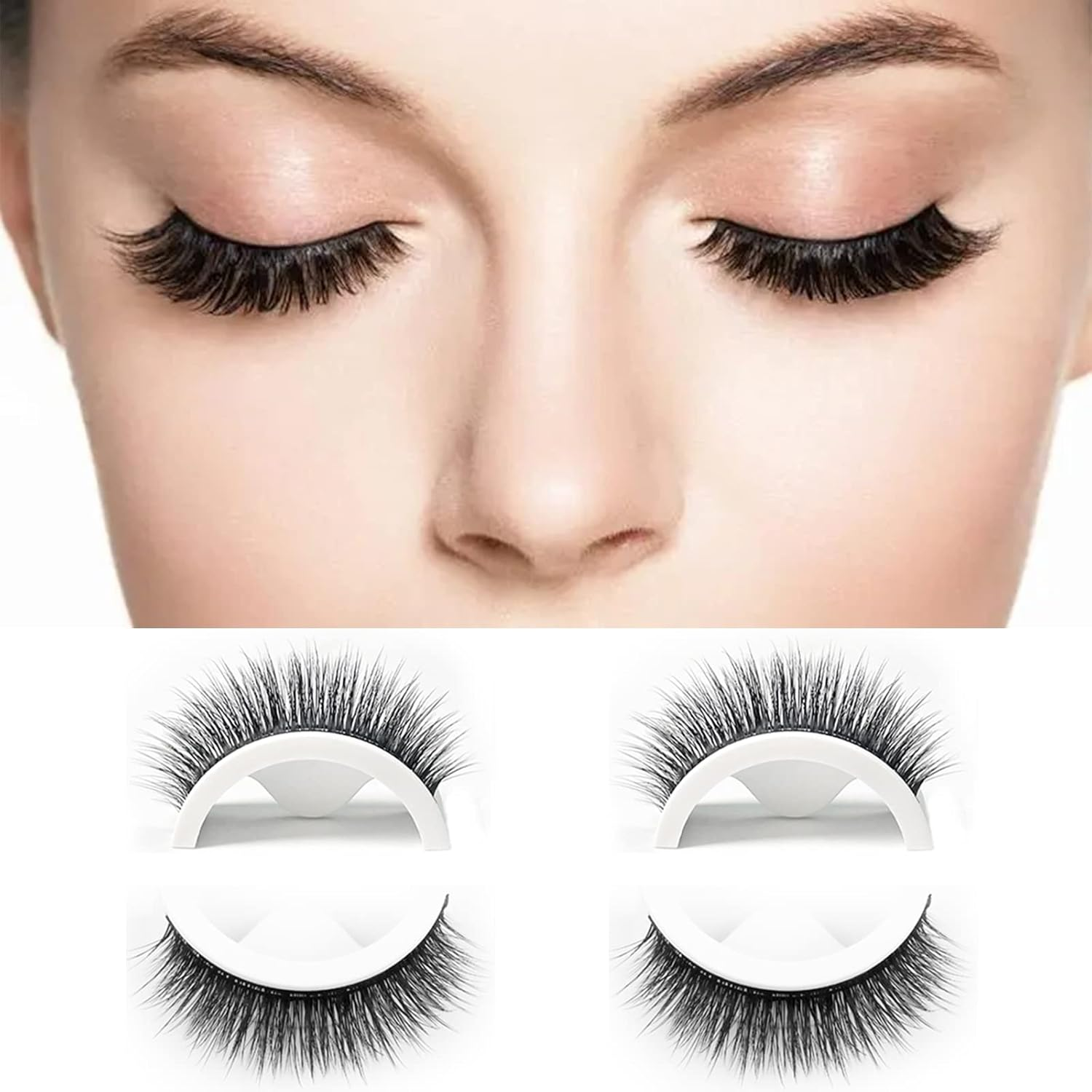 Reusable Self Adhesive False Eyelashes No Glue or Eyeliner Lashes Eyelashes Easy to Put on Non-Slip Waterproof Self Sticking False Lashes for Women 2 Pairs (F02) image number 1