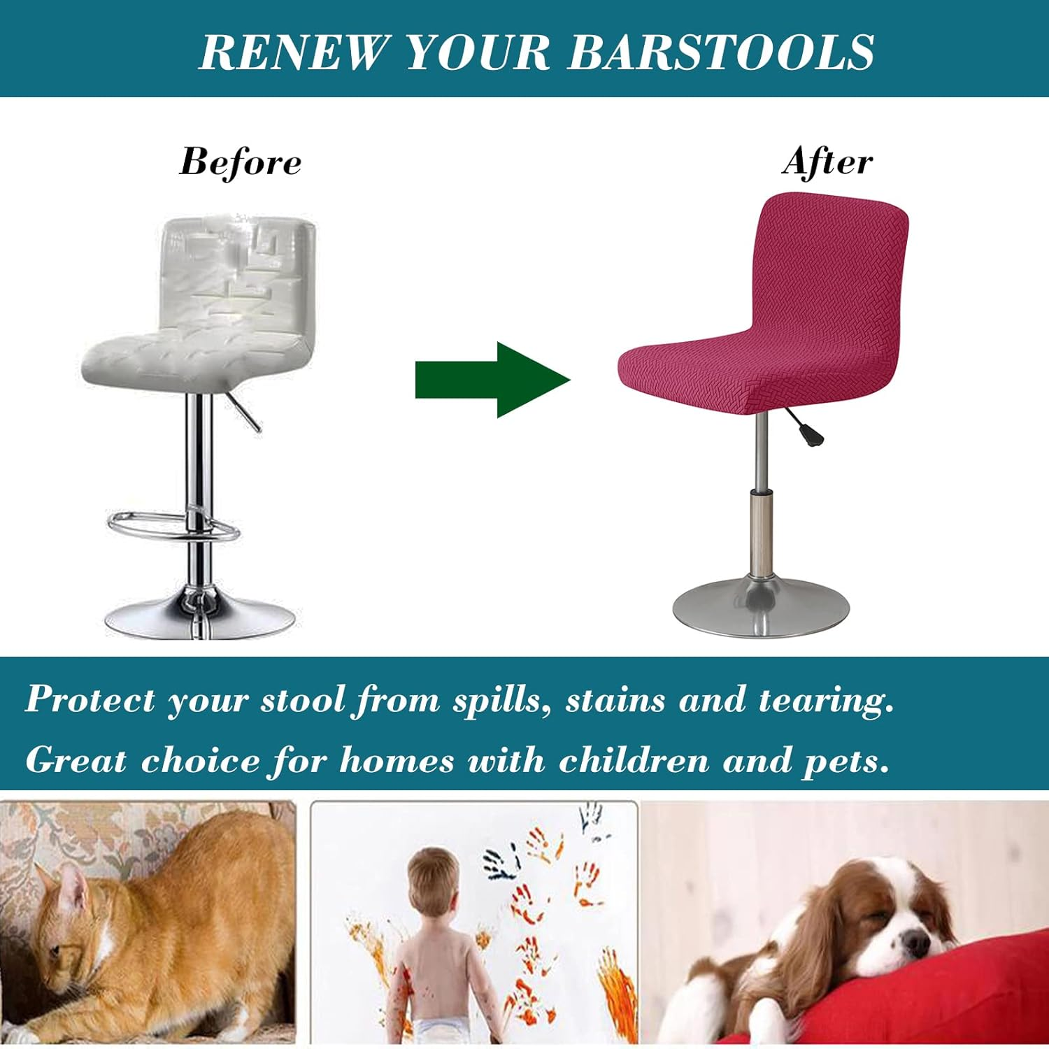 HFCNMY Bar Stool Covers with Backs,4 Pack Stretch Bar Stool Chair Covers,Jacquard Bar Stool Covers,Washable Bar Chair Covers Swivel Barstool Covers Slipcovers with Back Red - 4, Black image number 7