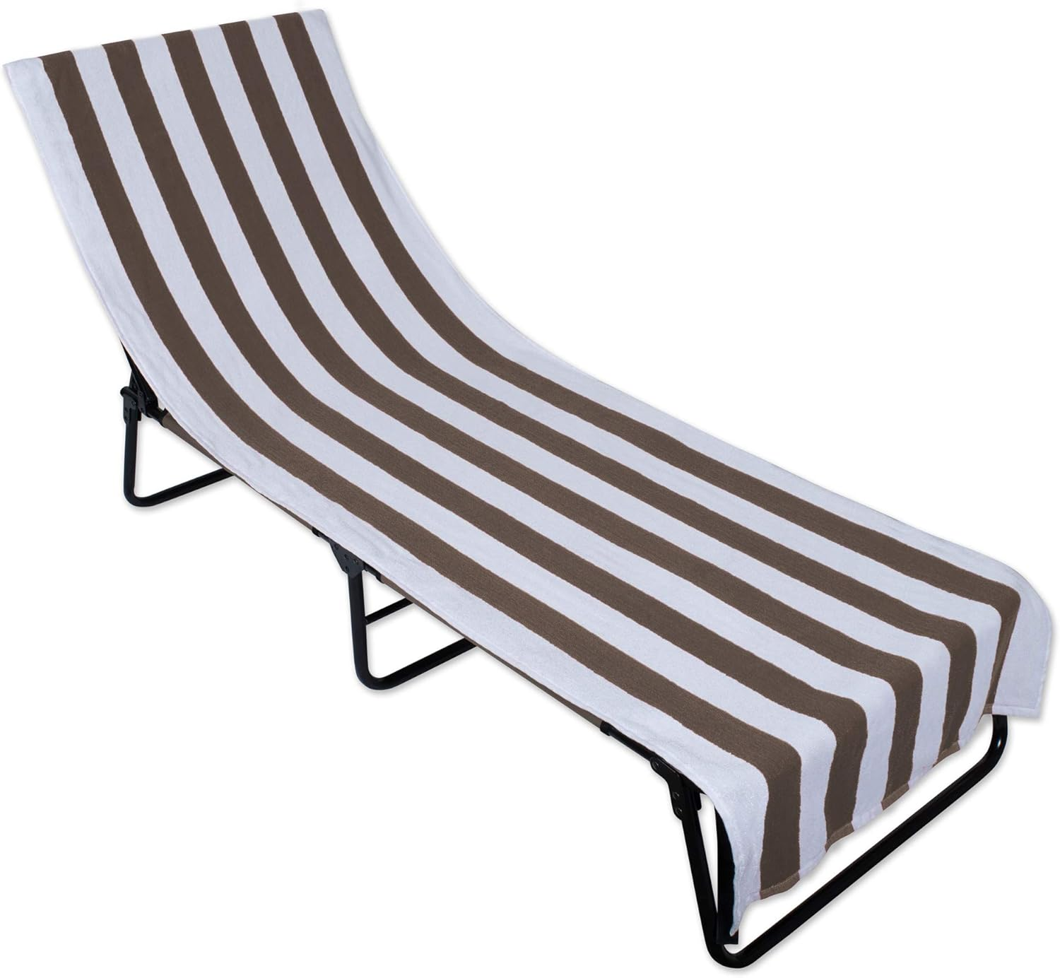 J & M Home Fashions Stripe Beach Lounge Chair Towel with Fitted Top Pocket, 26X82, Stone - Hunter Green image number 5