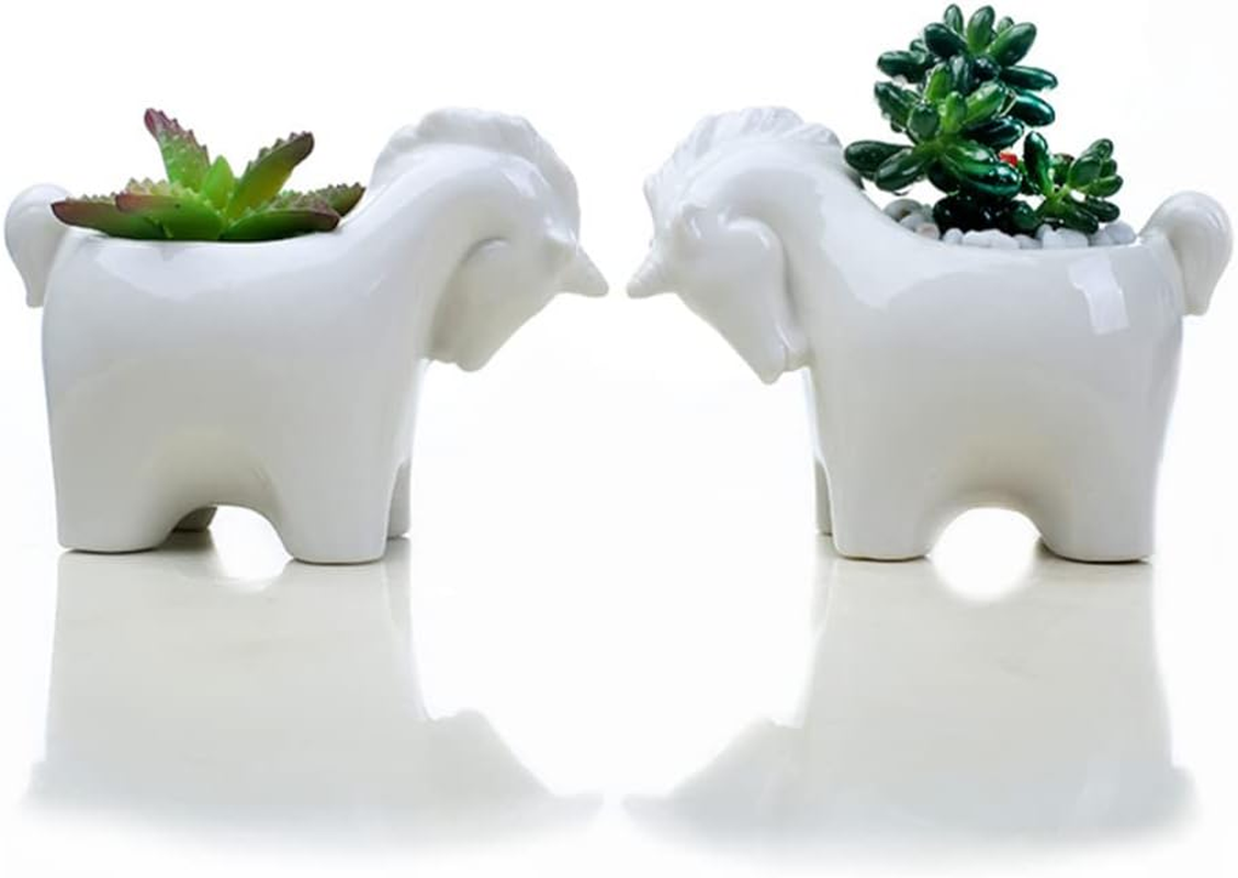 LIFKOME Cute Animal Shaped Succulent Planter with Drainage Hole, Ceramic, White, 12.8Cm X 6.8Cm (L W), Indoor, Perfect for Home & Office Decoration image number 1