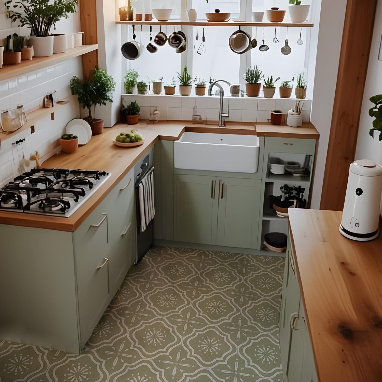 Alwayspon Tile Sticker, Sage Green Self Adhesive Stick on Tiles Transfer Sticker for Bathroom Kitchen, Splashback, Peel and Stick Vinyl Floor Wall Tiles Sticker, 10Pcsx15Cm/6Inch