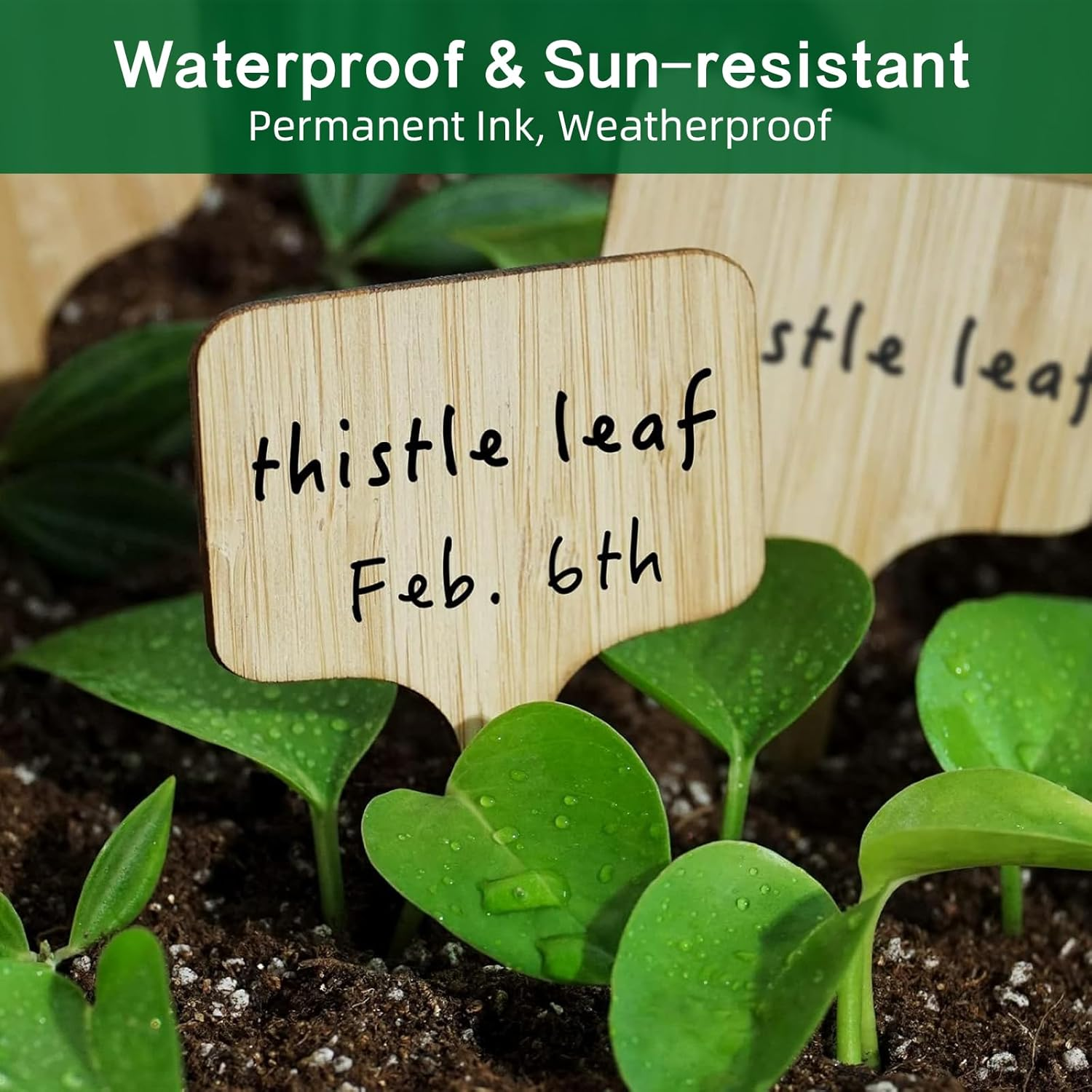 Plant Labels 100 PCS Bamboo-Pattern PVC Garden Tags with Marker Pen, Waterproof T-Type Plant Label Stakes for Outdoor Plants, Seedlings, Herbs & Vegetables &ndash; Verdantvibes image number 1