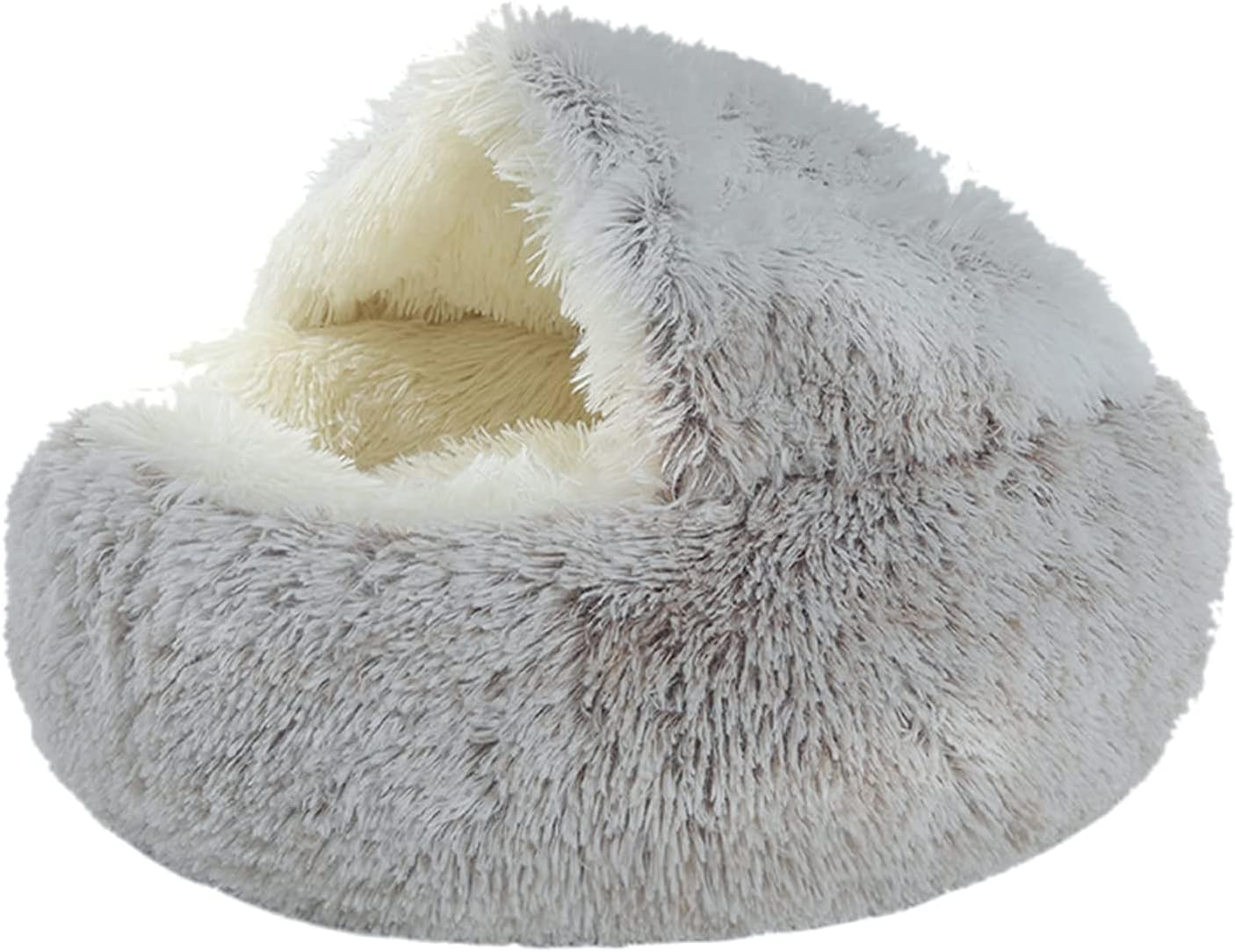 Aufondof Cat Bed round Soft Plush Burrowing Cave Hooded Ped Bed for Dogs & Cats Comfortable Self Warming Small Dog Bed Plush Calming Cat Bed (40Cm) (Brown)