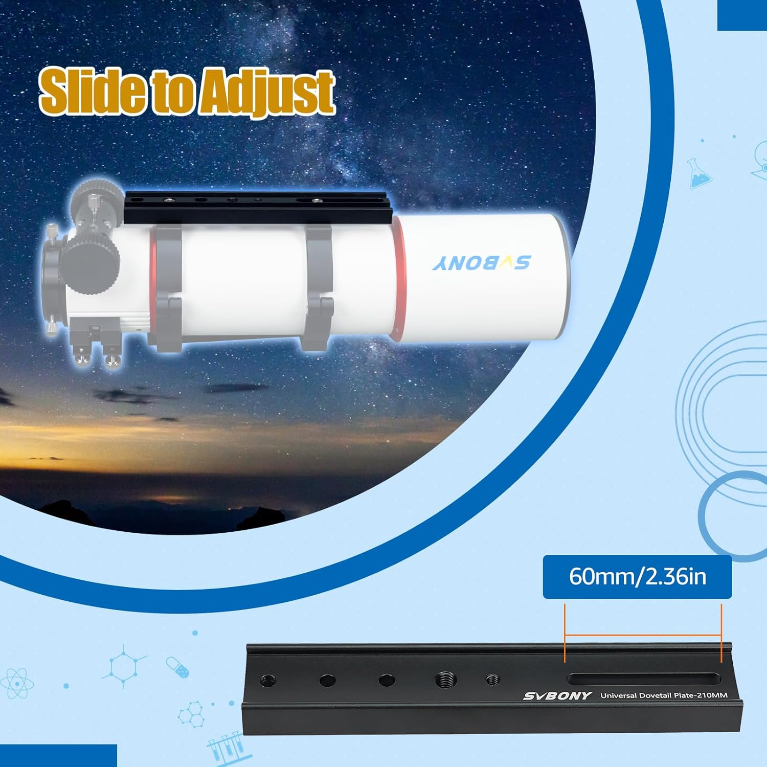 SVBONY SV219 Dovetail Mount Plate, 210Mm 8.26 Inches Universal Dovetail Plate Compatible with Vixen Dovetail Saddles, Telescope Accessories for OTA Equatorial Tripod Sky Astrophotography image number 2